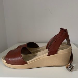 Brown Leigh-ann Ankle Strap Leather Wedge Sandal